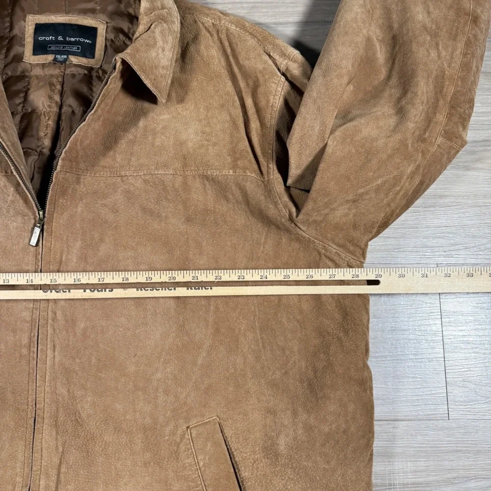 Y2K Croft & Barrow Genuine Leather Suede Jacket Tan Quilted Lined ‎ Size XXL